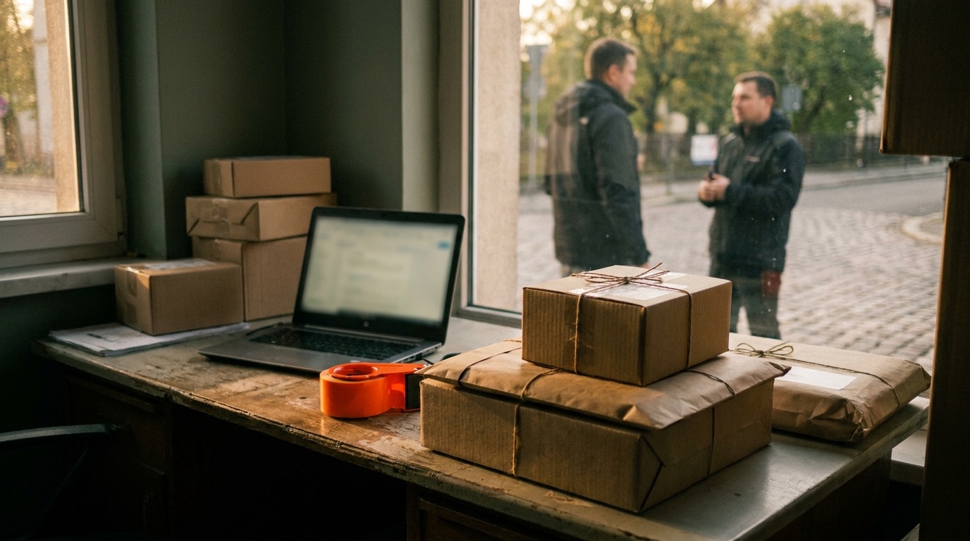Ein kleines Logistik-Team bespricht Lieferungen.